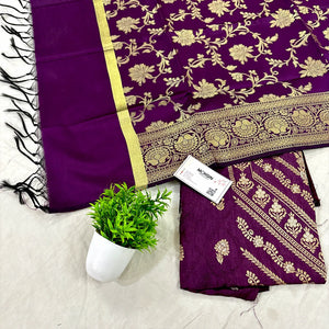 Purple Golden Zari Satin Silk Salwar Suit