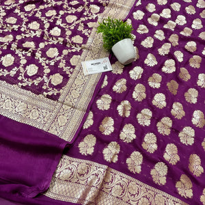 Purple Handloom Georgette Silk Banarasi Suit
