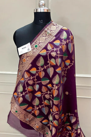 Purple Resham Zari Dupion Silk Banarasi Saree