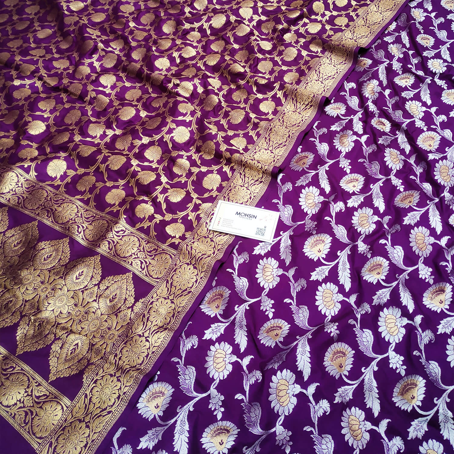 Purple Sona Rupa Jaal Katan Silk Banarasi Suit – Mohsin Textiles
