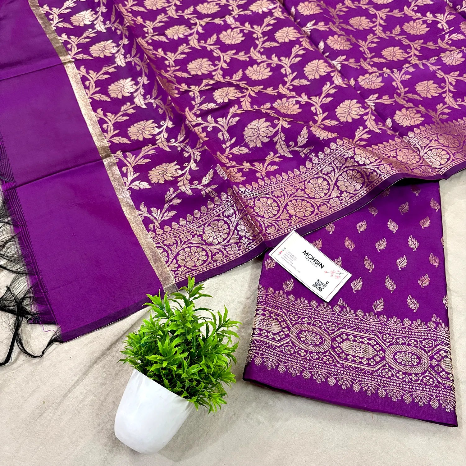 Purple Sunehri Pankh Satin Silk Banarasi Suit