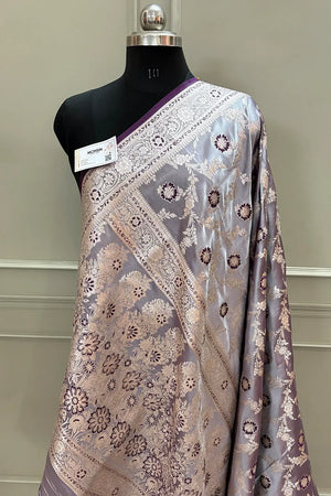 Purple Zahra Jaal Katan Silk Banarasi Saree