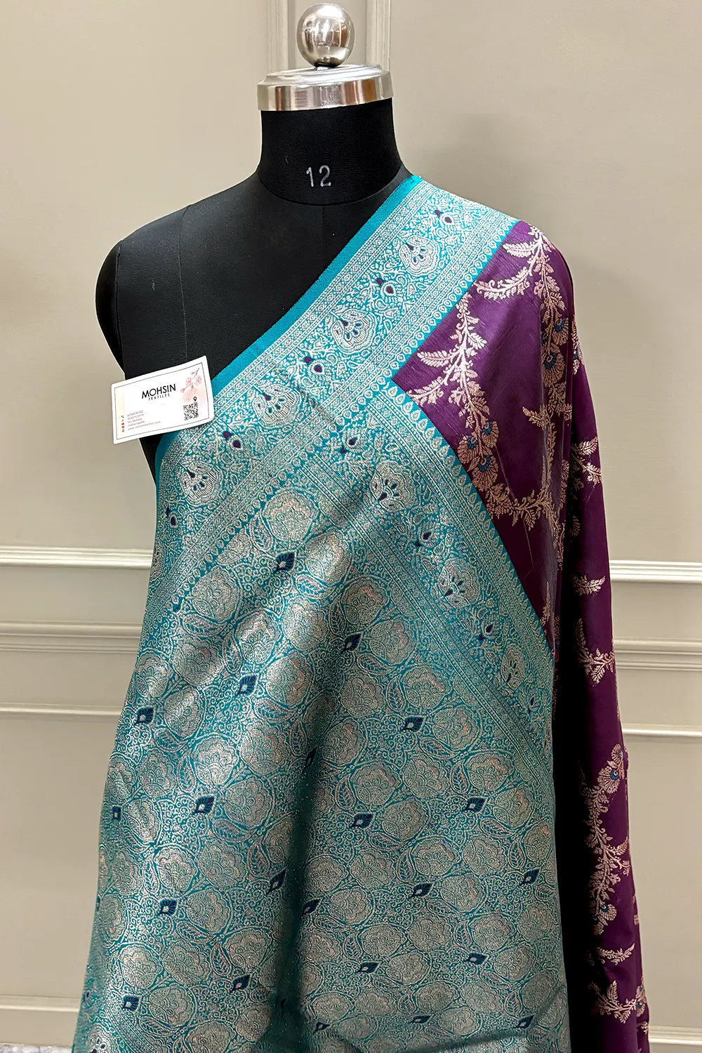 Purple and Teal Zari Silk Banarasi Saree