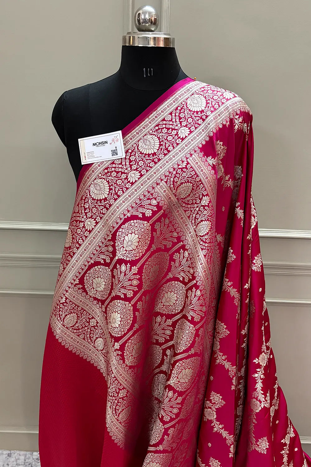 Rani Pink Papakipari Katan Silk Banarasi Saree