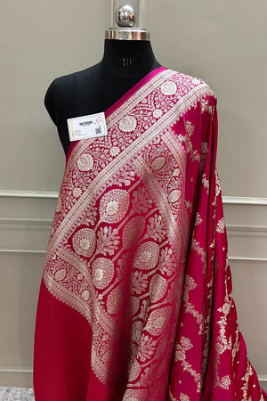 Rani Pink Papakipari Katan Silk Banarasi Saree