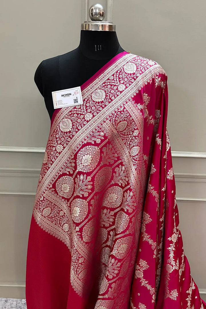 Rani Pink Papakipari Katan Silk Banarasi Saree