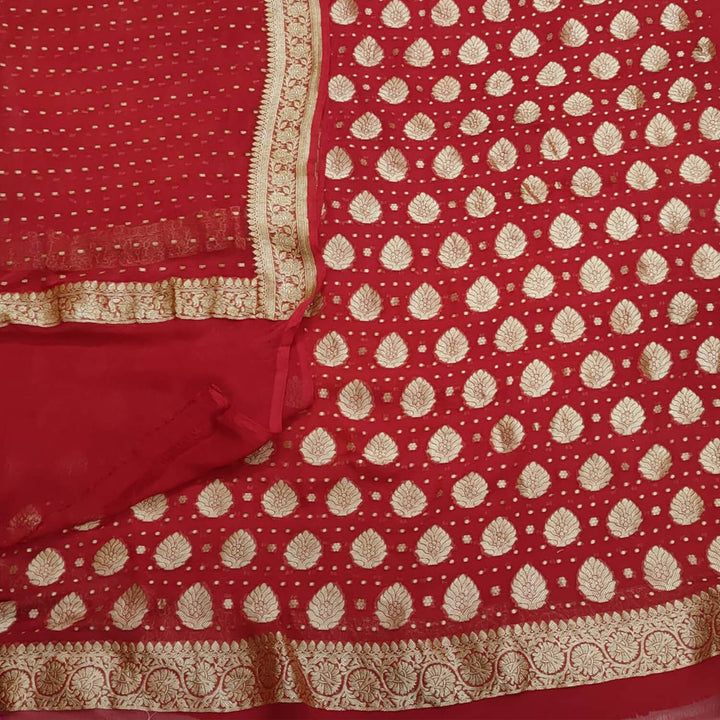 Red Golden Zari Banarasi Georgette Silk Salwar Suit