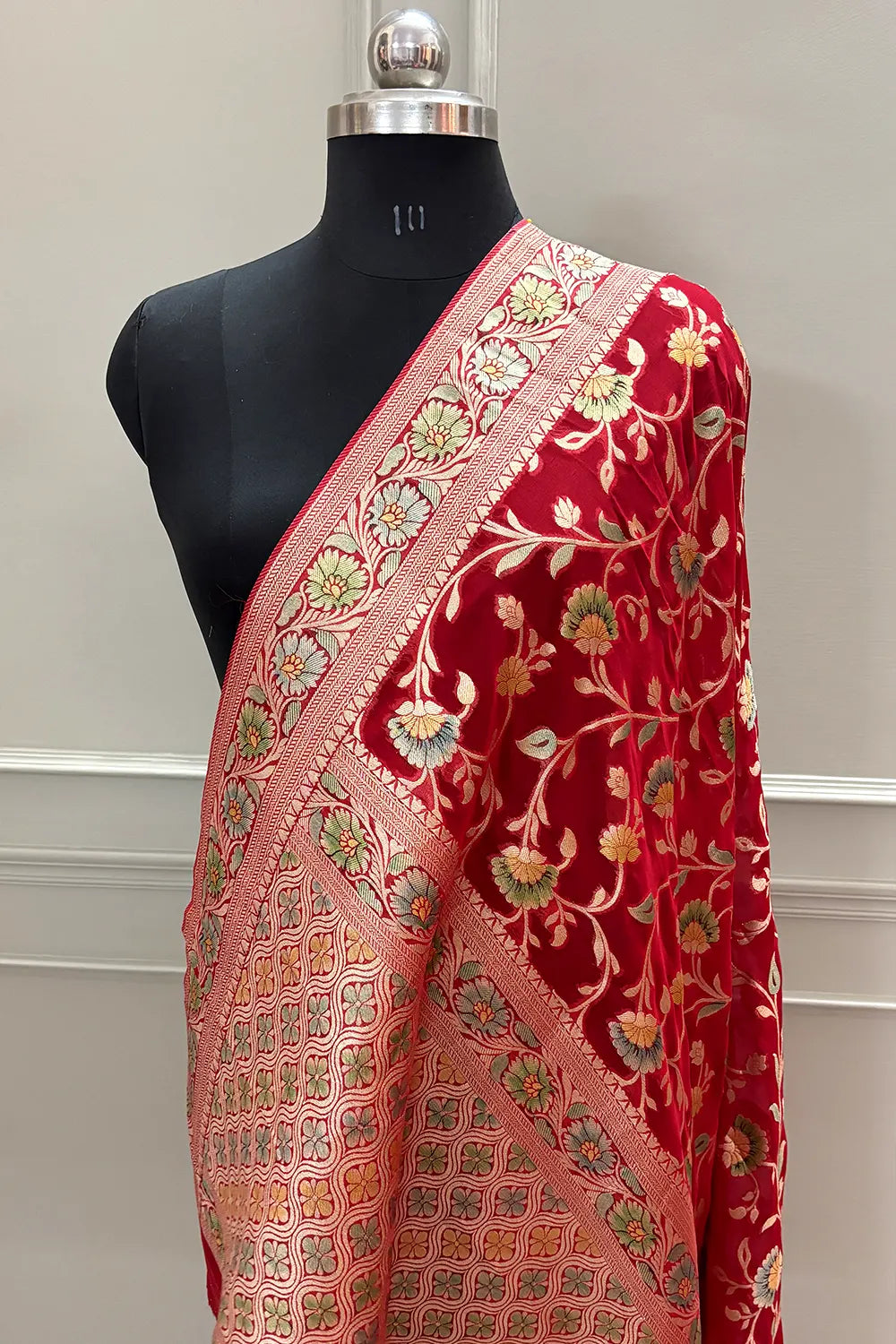 Red Golden Zari Georgette Silk Banarasi Saree