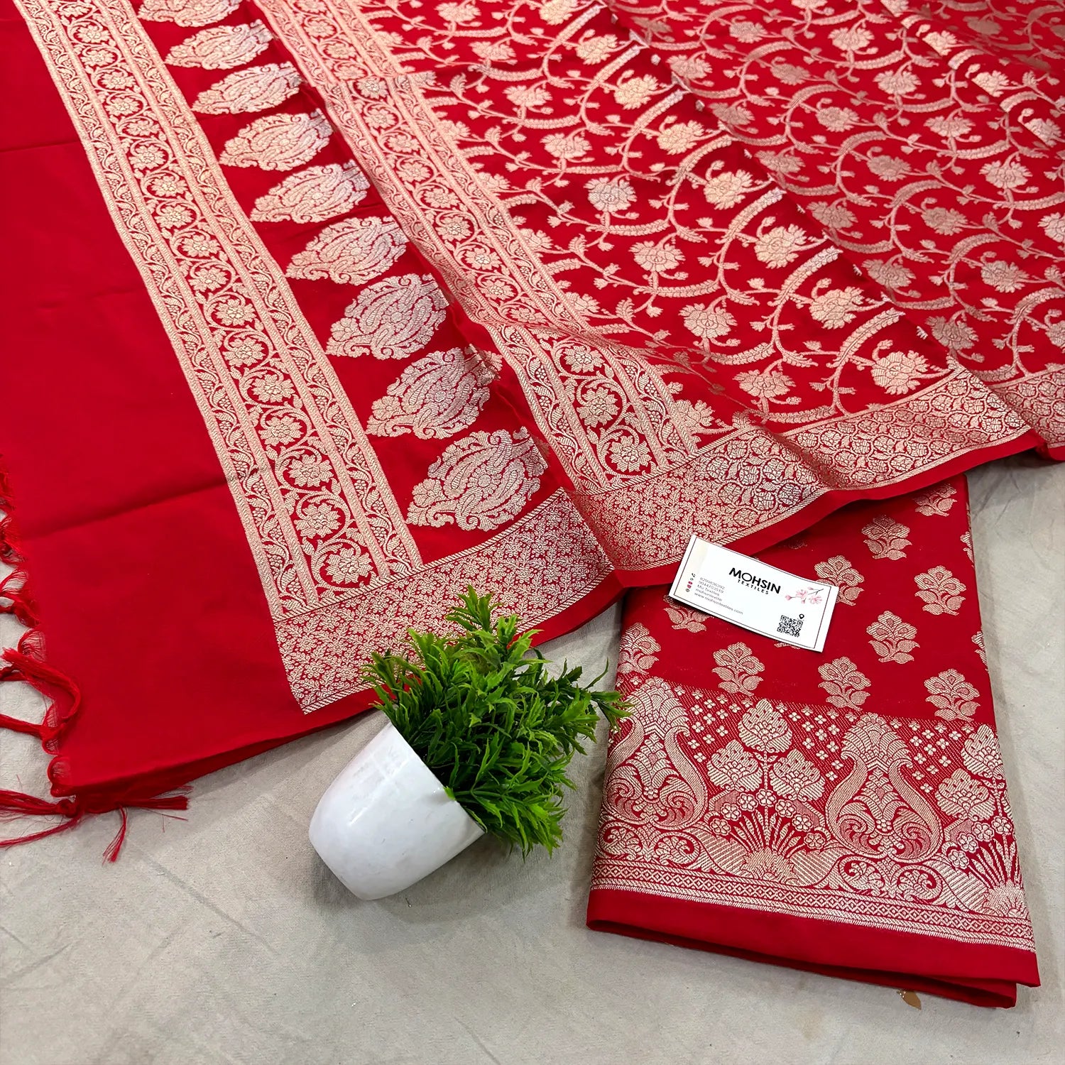 Red Golden Zari Katan Silk Banarasi Suit