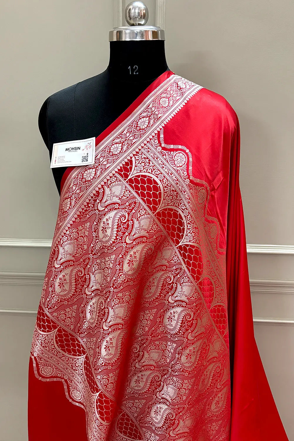 Red Plain Zari Border Katan Silk Banarasi Saree