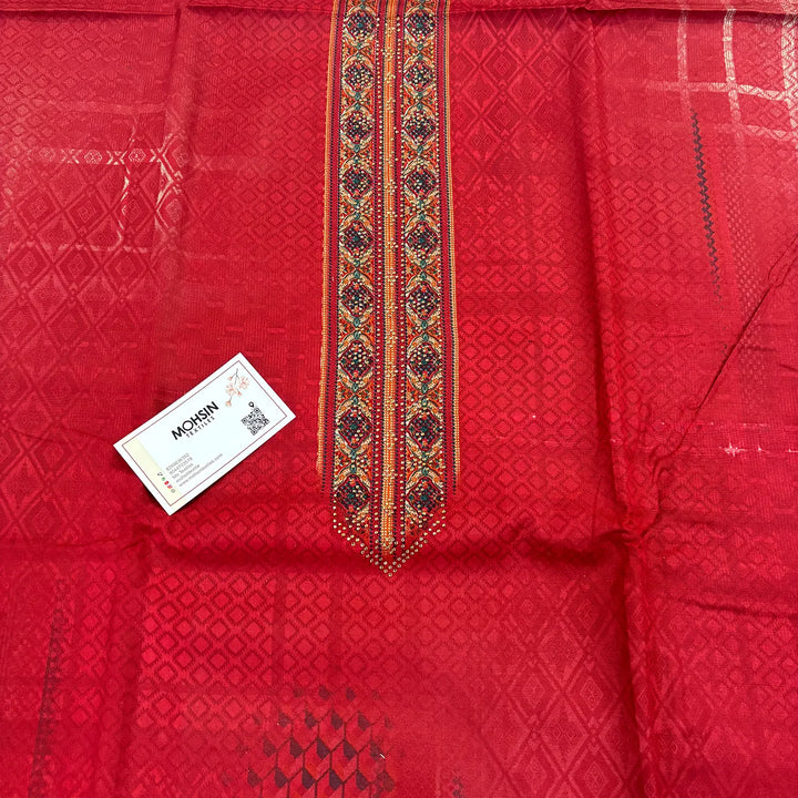 Red Printed Cotton Silk Salwar Suit