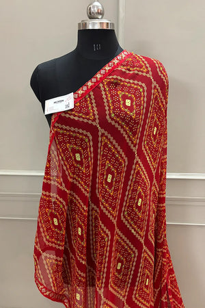 Red Printed Resham Zari Georgette Silk Banarasi Saree