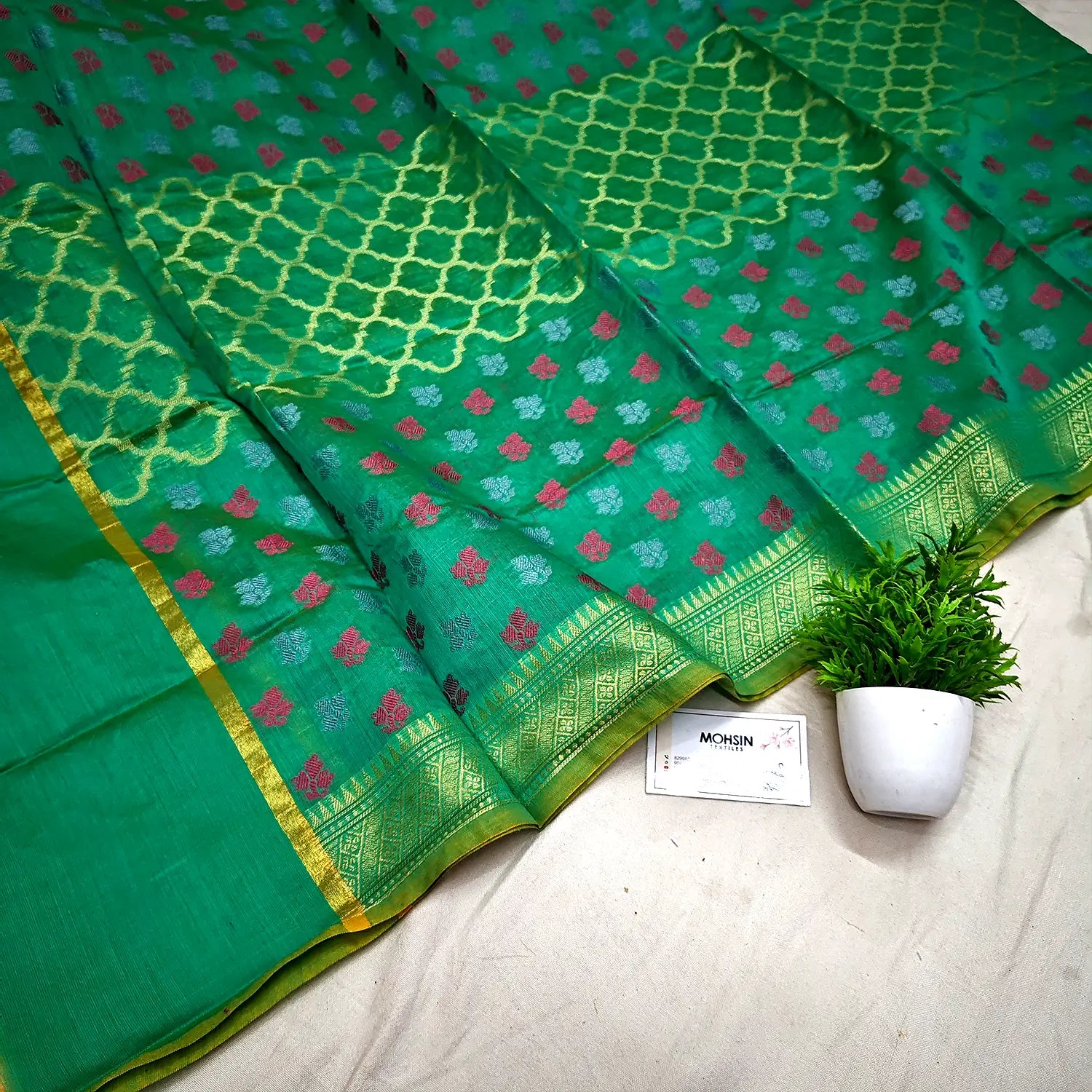 Sea Green Golden Zari Banarasi Silk Dupatta