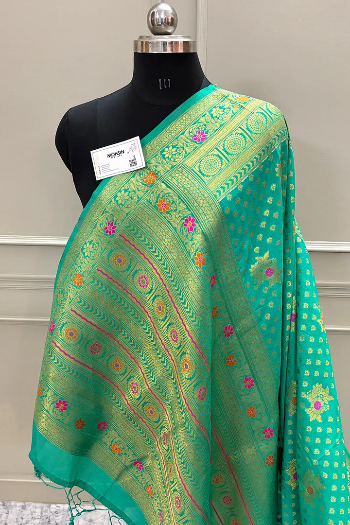 Sea Green Golden Zari Dola Silk Banarasi Saree