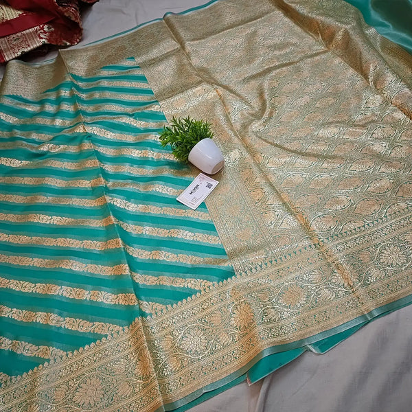 Sea Green Golden Zari Katan Silk Banarasi Saree