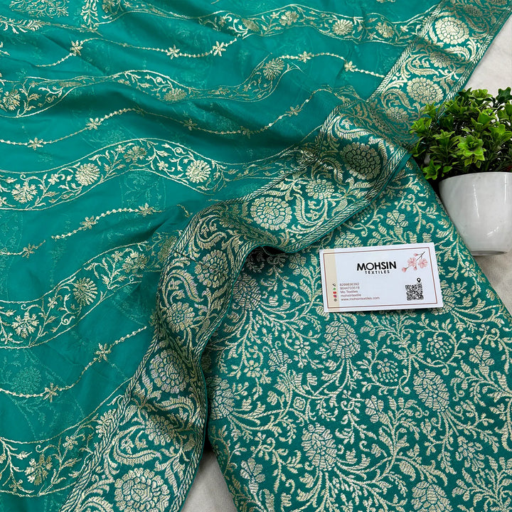 Sea Green Golden Zari Kimkhab Silk Banarasi Gharara