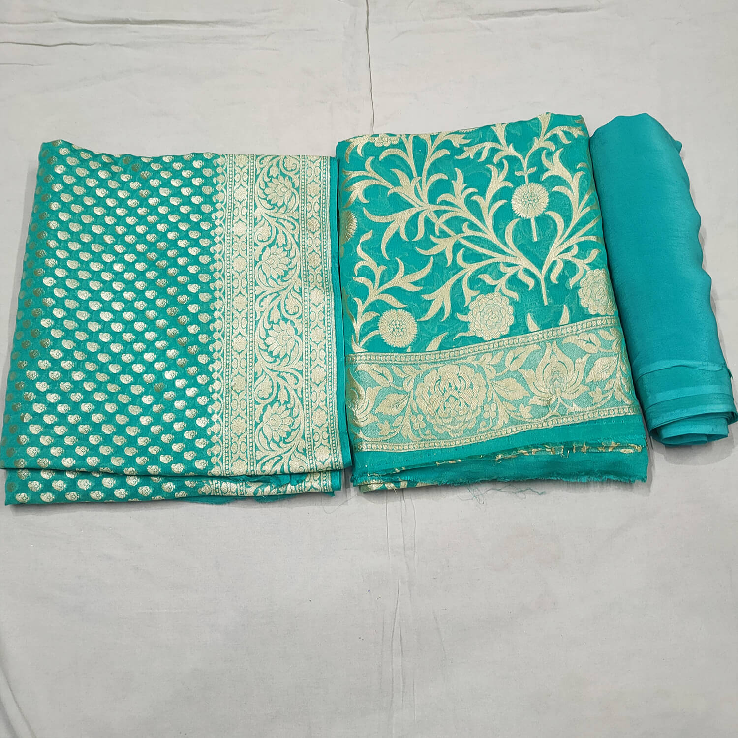 Sea Green Handloom Pure Georgette Banarasi Suit