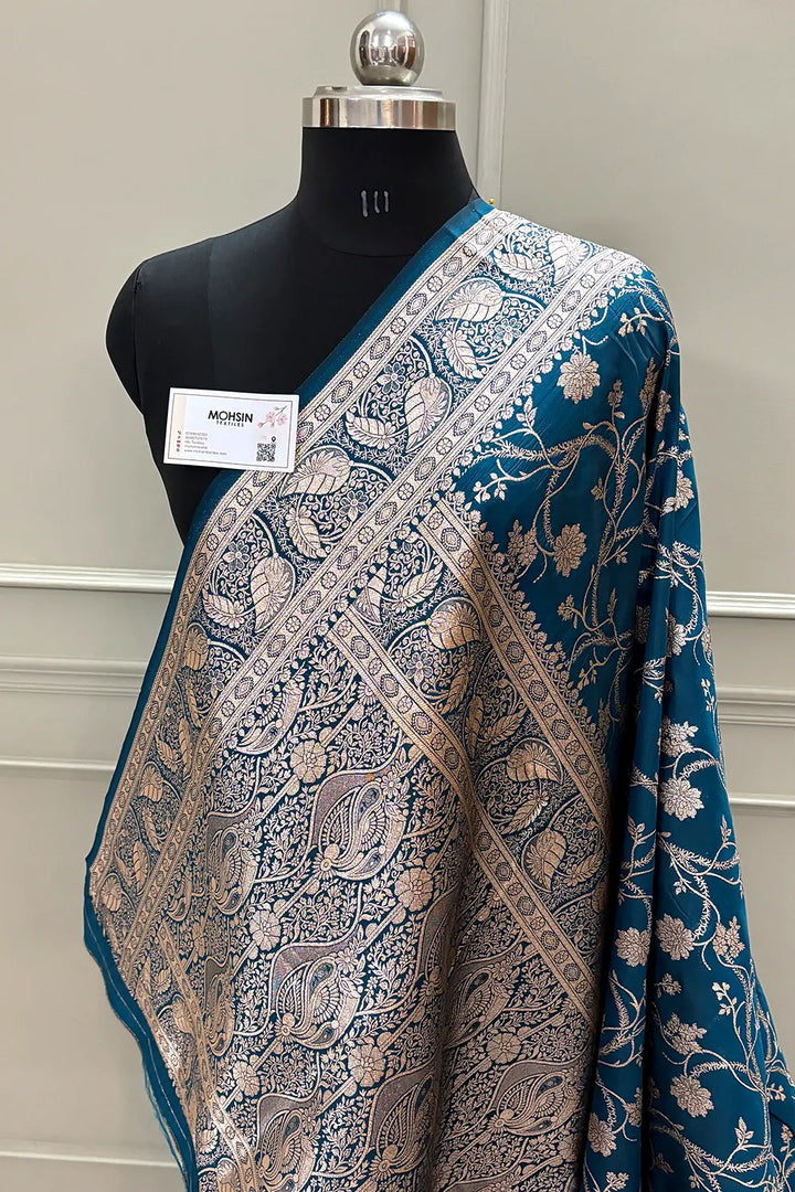 Teal Golden Zari Katan Silk Banarasi Saree