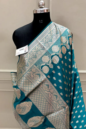 Teal Resham Zari Banarasi Silk Saree