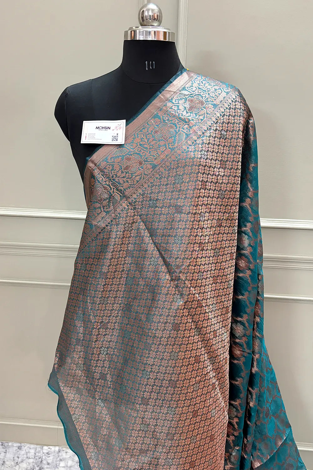 Teal Resham Zari Cotton Silk Banarasi Saree