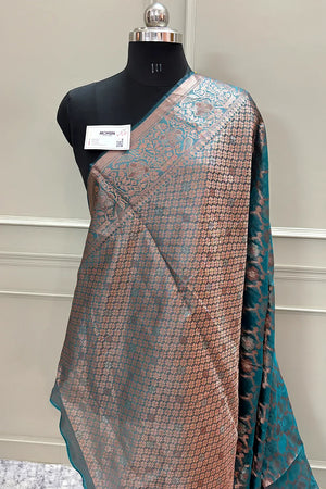 Teal Resham Zari Cotton Silk Banarasi Saree