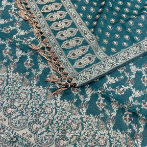 Teal Resham Zari Cotton Silk Banarasi Suit