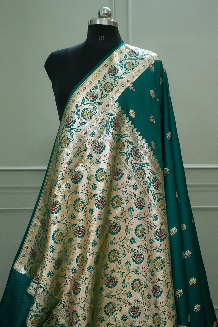 Teal Twins Buti Katan Silk Banarasi Saree