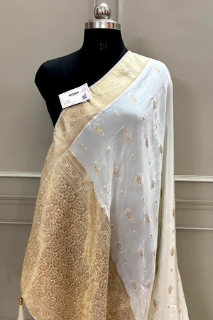 White Golden Zari Georgette Silk Banarasi Saree