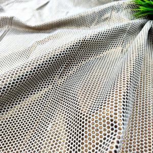 White Honeycomb Shimmer Silk Banarasi Fabric