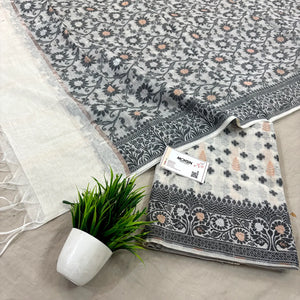 White Resham Zari Banarasi Silk Suit