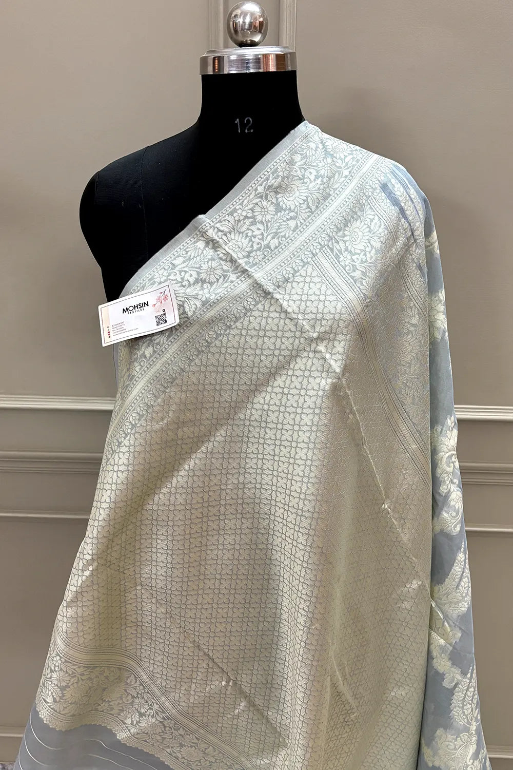 White Resham Zari Cotton Silk Banarasi Saree