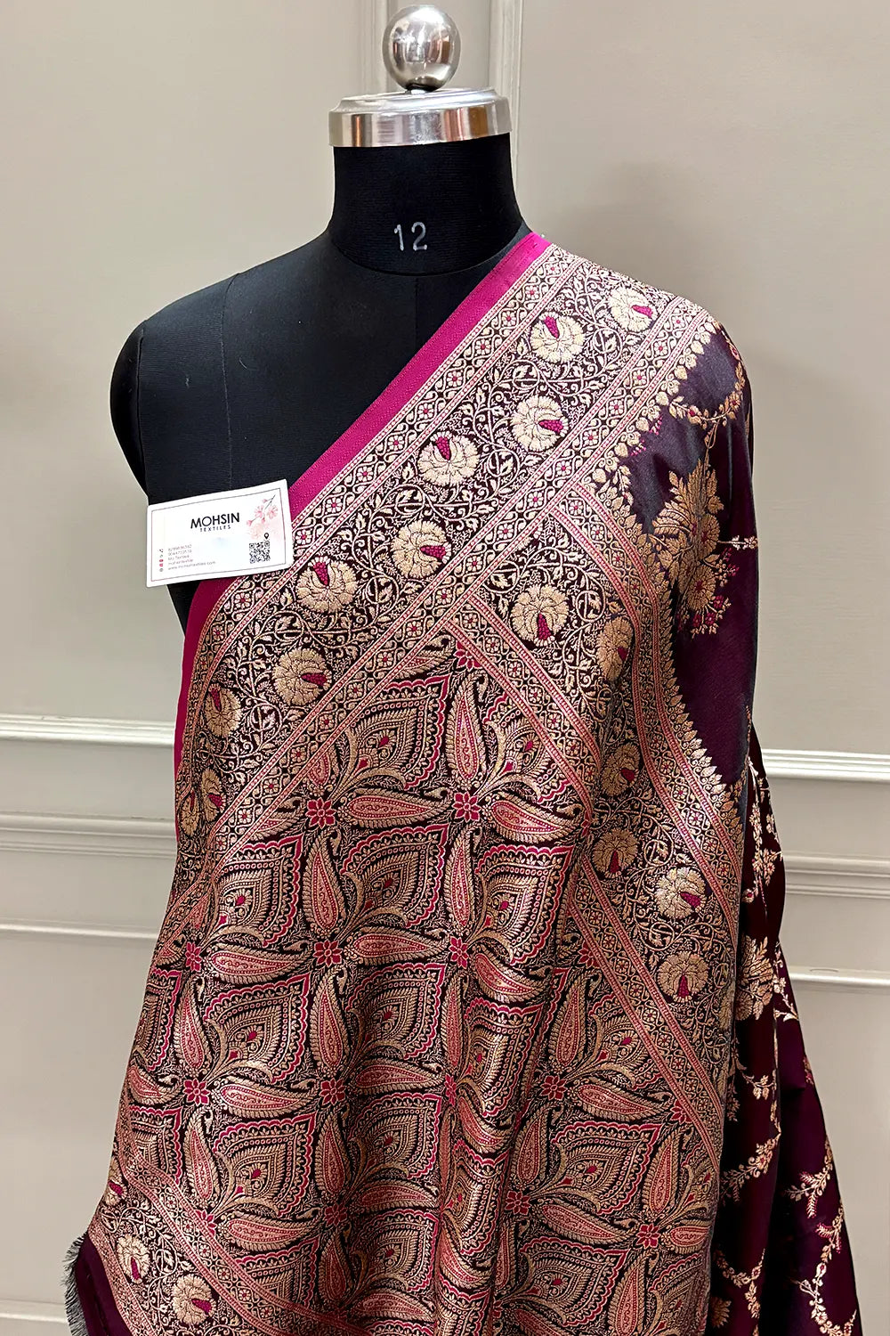 Wine Golden Zari Katan Silk Banarasi Saree
