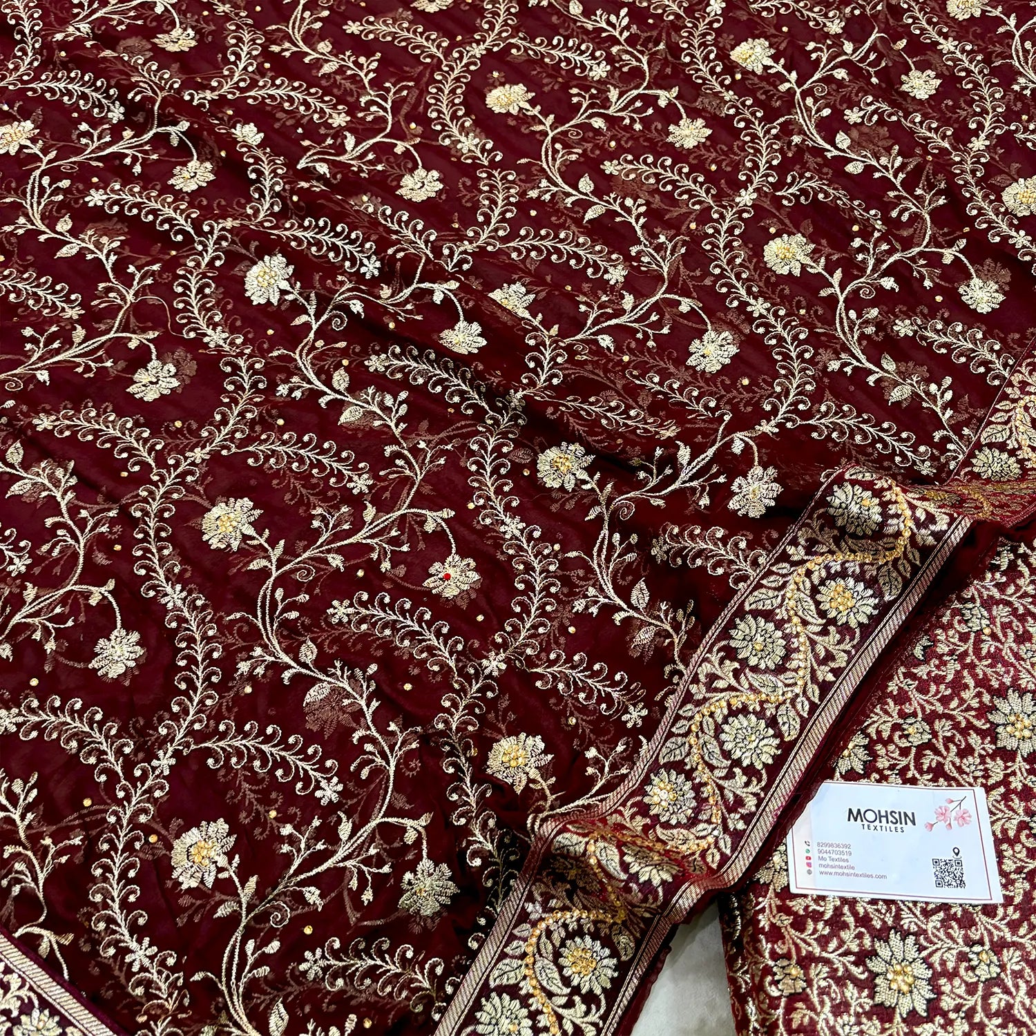 Wine Stone Work Kimkhab Silk Banarasi Gharara