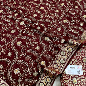 Wine Stone Work Kimkhab Silk Banarasi Gharara