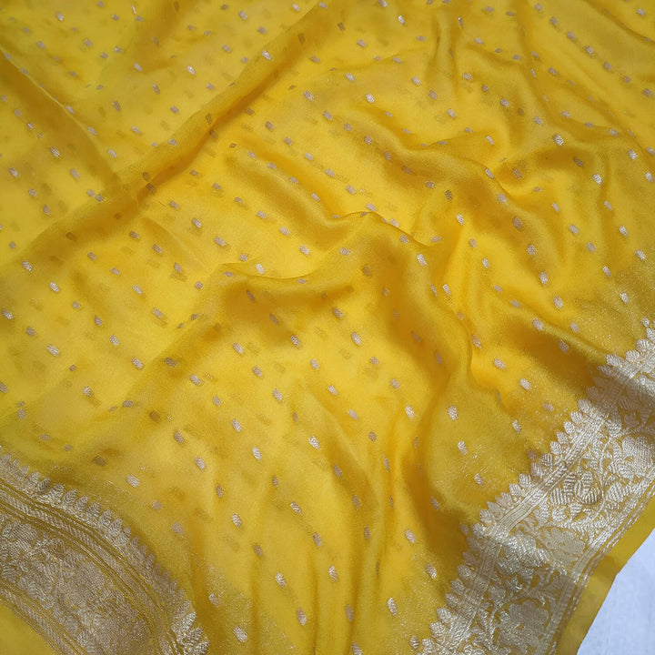 Yellow Pure Khaddi Handloom Georgette Silk Banarasi Suit