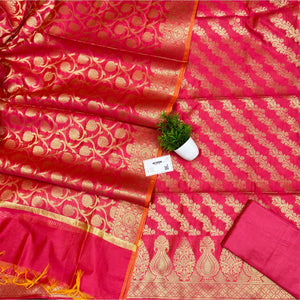 Hot Pink Golden Zari Banarasi Silk Suit