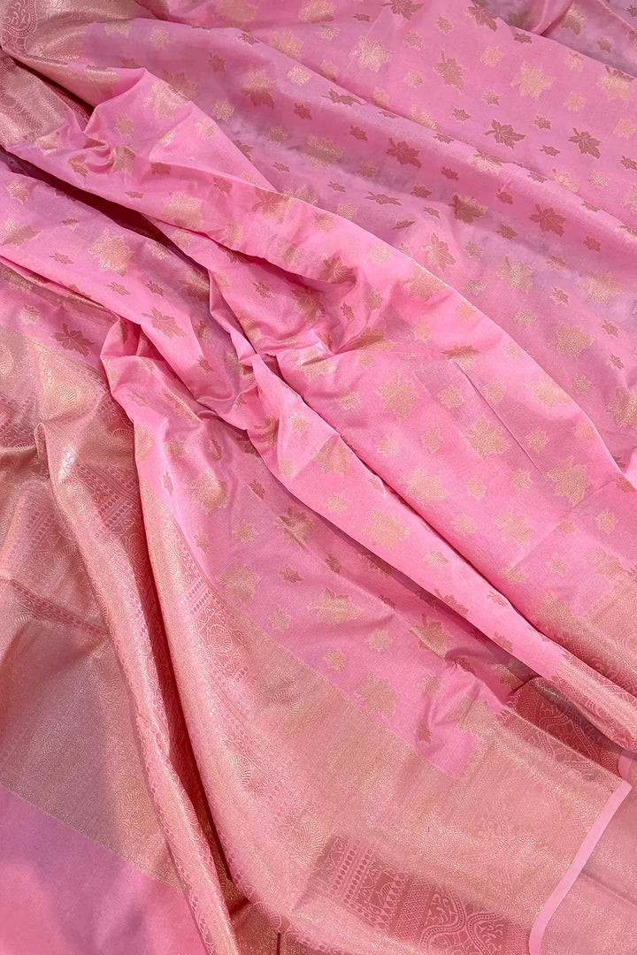 Baby Pink Daab Buti Chanderi Silk Banarasi Saree