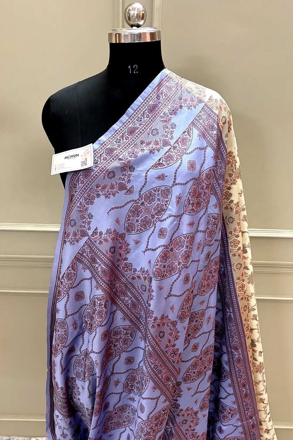 Beige and Lavender Resham Silk Banarasi Saree