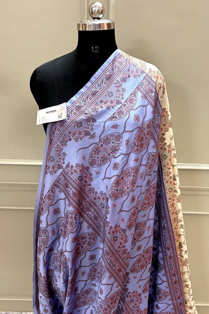 Beige and Lavender Resham Silk Banarasi Saree