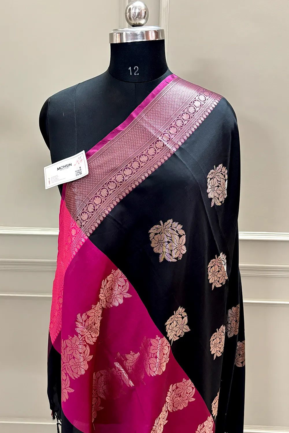 Black and Pink Golden Zari Banarasi Silk Saree