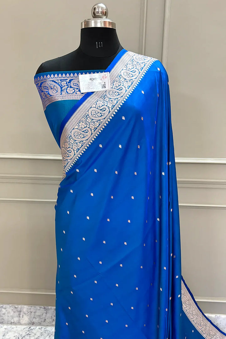 Blue Chitrani Buti Katan Silk Banarasi Saree