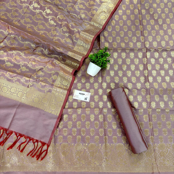 Dark Mauve Sunflower Katan Silk Banarasi Suit