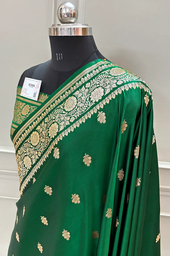 Green Podina Buti Katan Silk Banarasi Saree