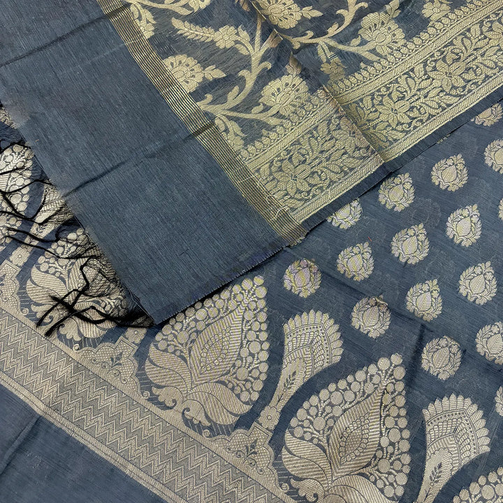 Grey Ikka Buti Banarasi Silk Suit