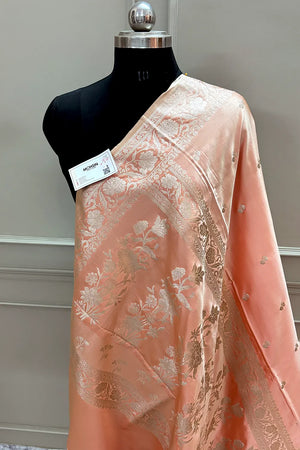 Peach Babu Buti Katan Silk Banarasi Saree