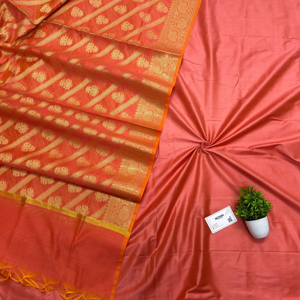 Peach Plain Banarasi Silk Salwar Suit
