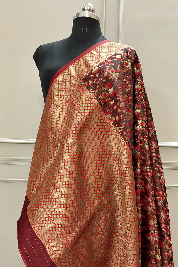 Red Jamawar Katan Silk Banarasi Saree