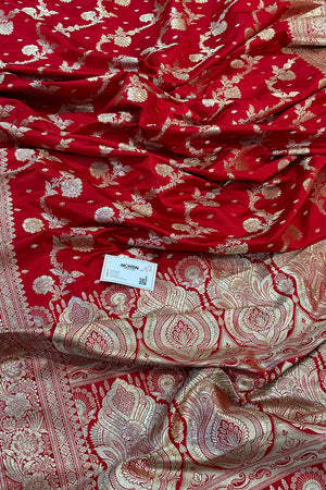 Red Tirchi Daal Katan Silk Banarasi Saree