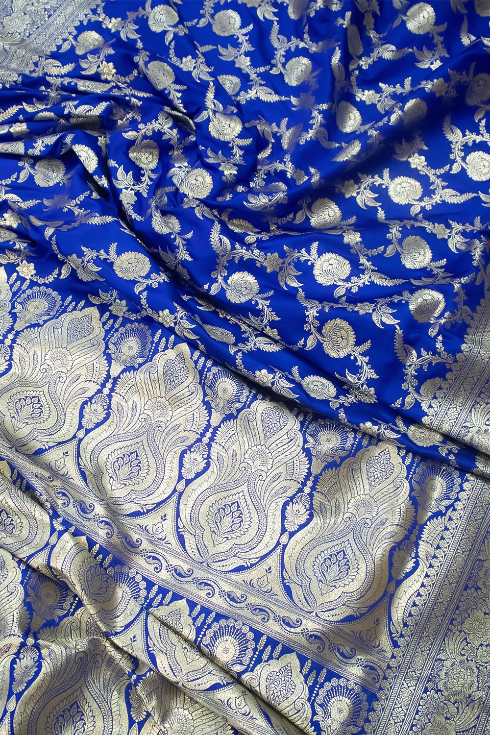 Royal Blue Shahanshahi Jaal Katan Silk Banarasi Saree