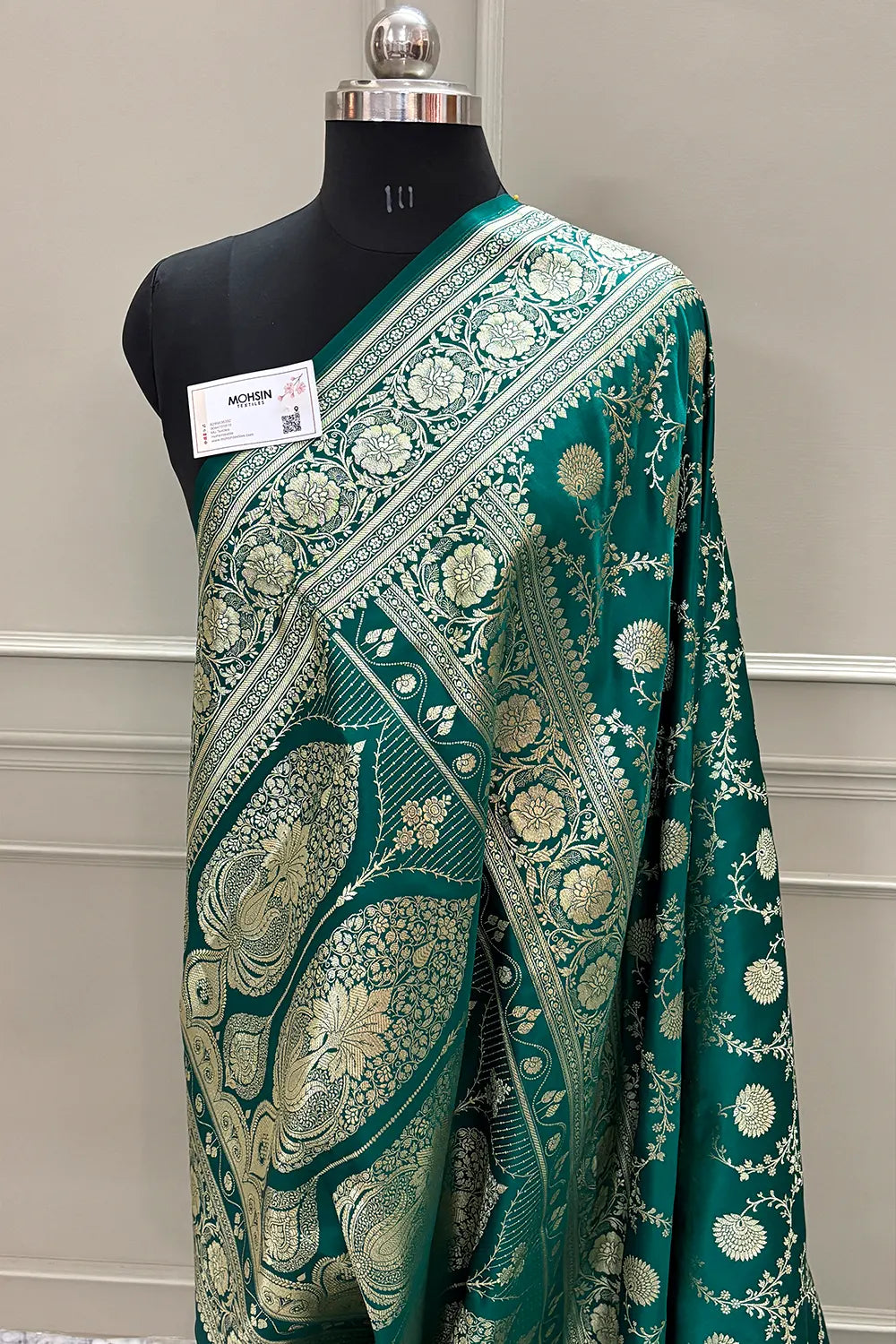 Teal Pankhuri Jaal Katan Silk Banarasi Saree